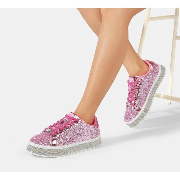 LUCKY STEP Women Platform Glitter Sneakers Sparkly Bedazzled Wedding Bridal Shoe - Picture 8 of 9